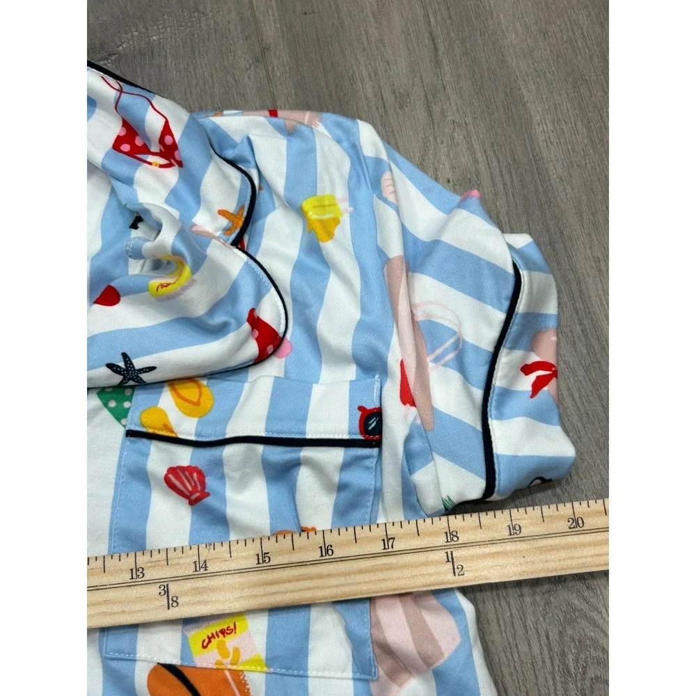 Kate Spade Womens Cabana Blue White Stripe Summer Beach Print Pajama Set Size S